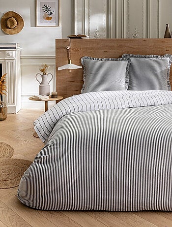 Juego de cama para dos personas de algodón estampado en blanco