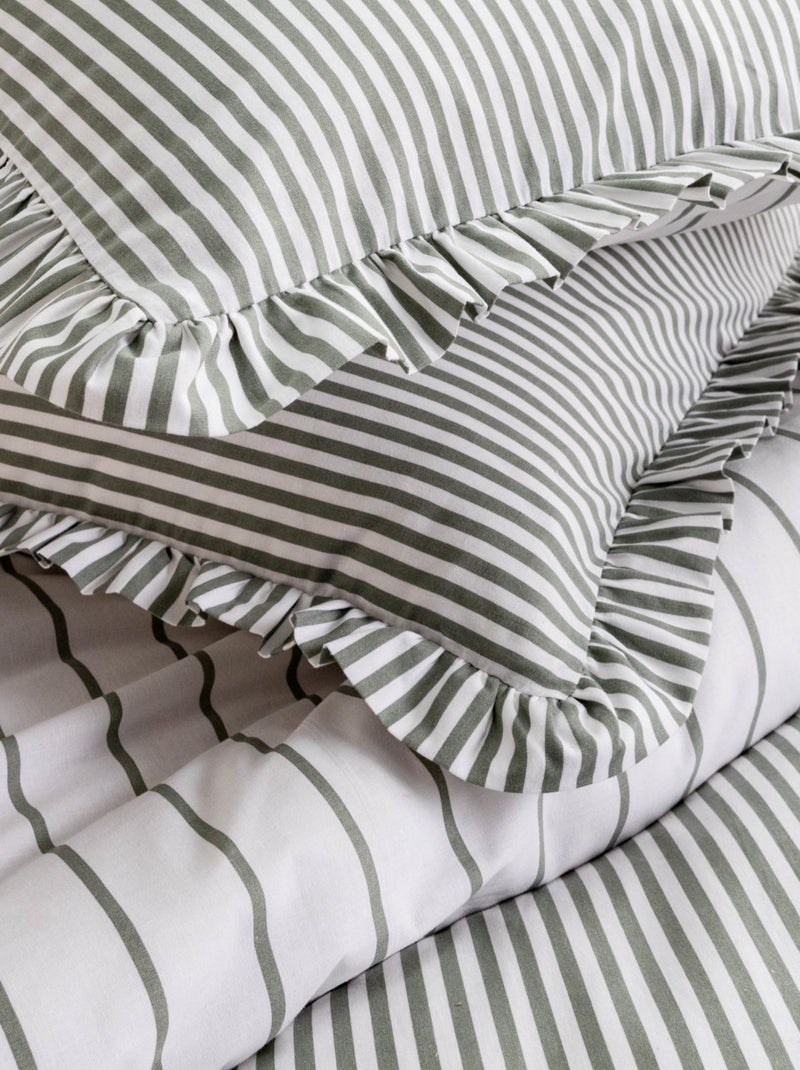 Juego de cama para dos personas de algodón estampado en blanco Verde - Kiabi
