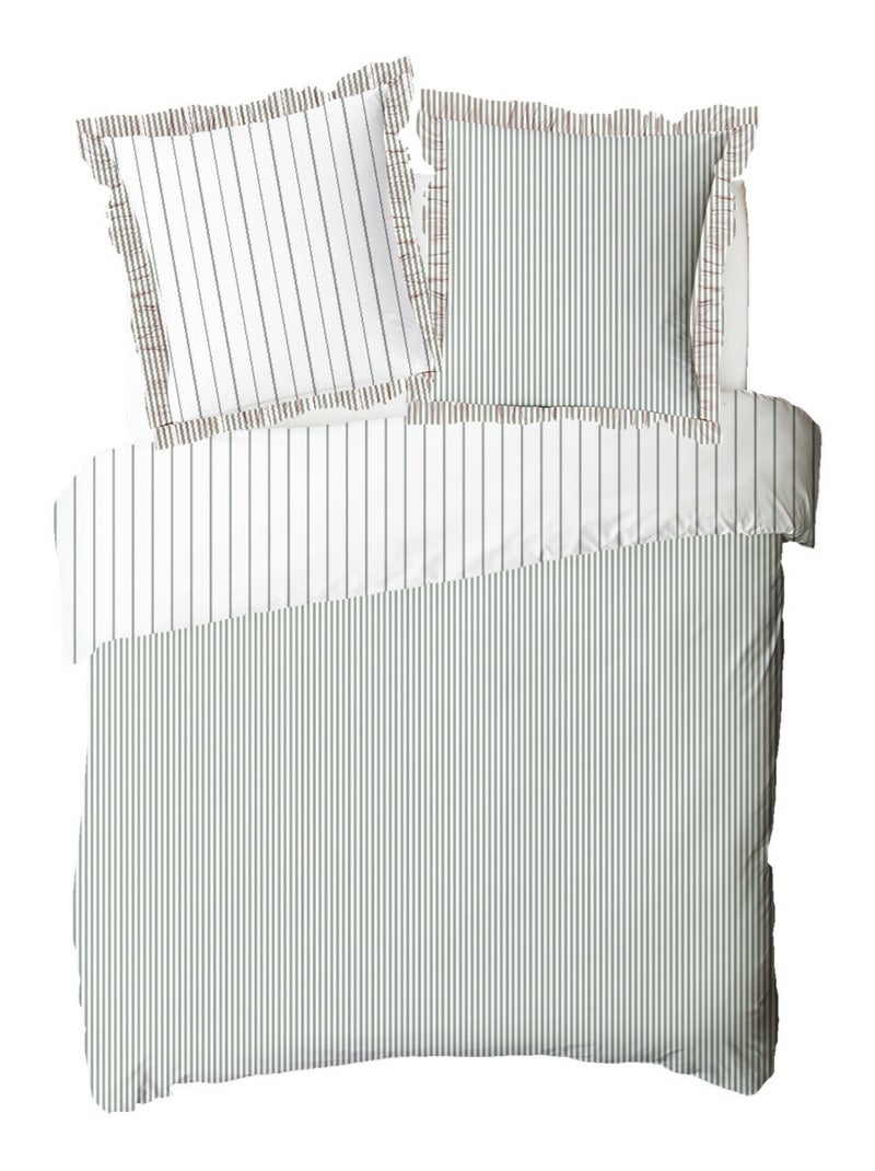 Juego de cama para dos personas de algodón estampado en blanco Verde - Kiabi