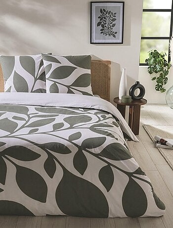 Juego de cama para dos personas de algodón estampado en verde
