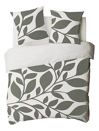 Juego de cama para dos personas de algodón estampado en verde