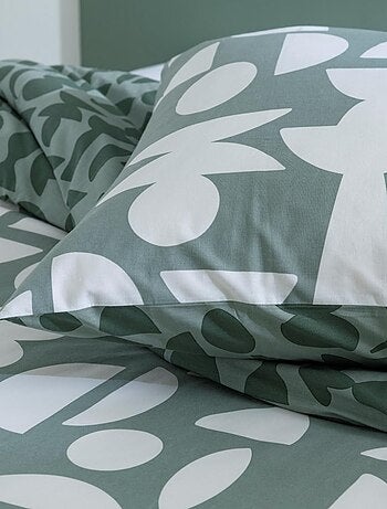 Juego de cama para dos personas de algodón estampado en verde