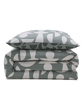 Juego de cama para dos personas de algodón estampado en verde