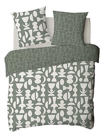 Juego de cama para dos personas de algodón estampado en verde