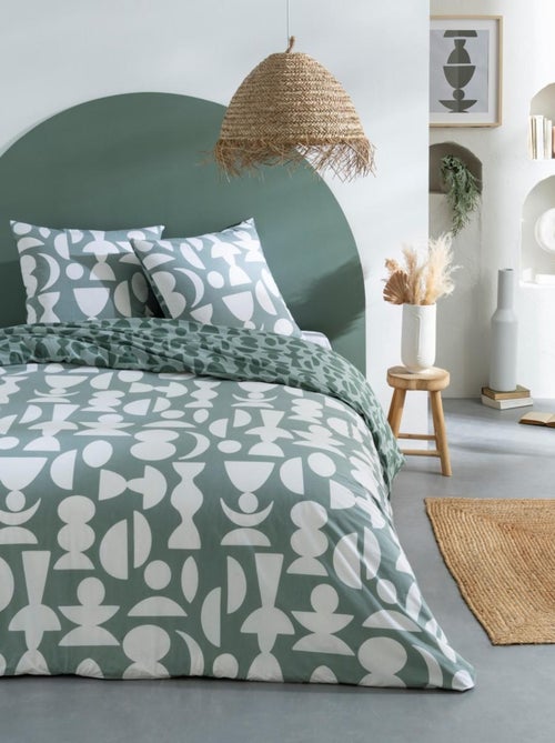 Juego de cama para dos personas de algodón estampado en verde - Kiabi Juego de cama para dos personas de algodón estampado en verde - Kiabi