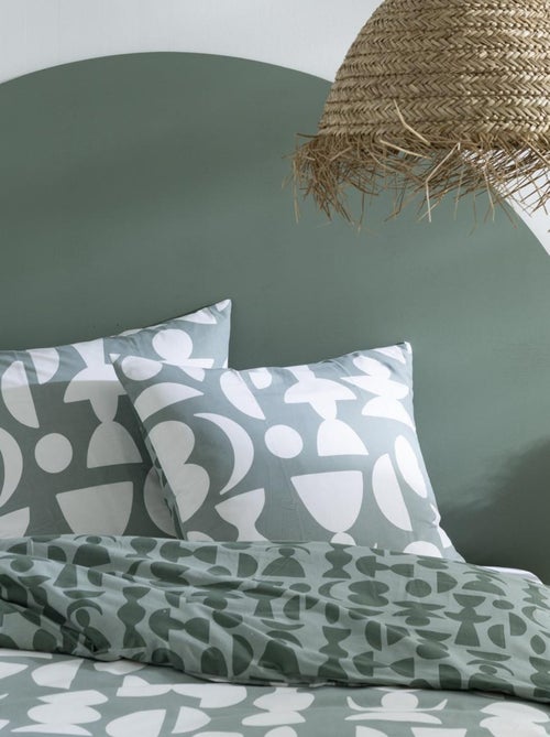 Juego de cama para dos personas de algodón estampado en verde - Kiabi Juego de cama para dos personas de algodón estampado en verde - Kiabi