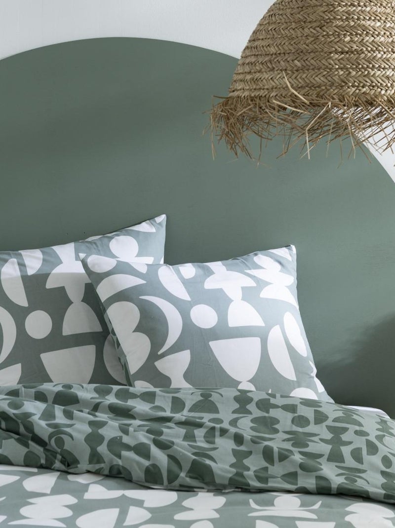 Juego de cama para dos personas de algodón estampado en verde Verde - Kiabi
