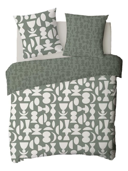 Juego de cama para dos personas de algodón estampado en verde - Kiabi Juego de cama para dos personas de algodón estampado en verde - Kiabi