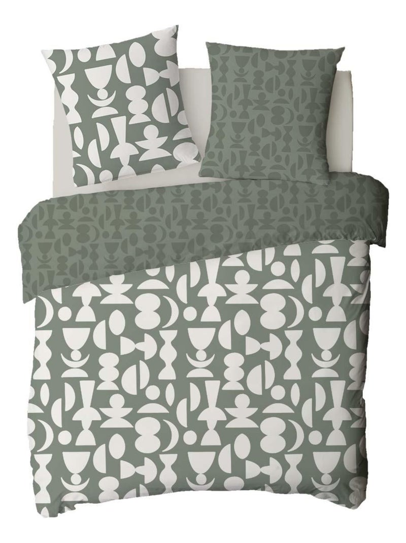 Juego de cama para dos personas de algodón estampado en verde Verde - Kiabi