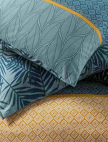 Juego de cama para dos personas de algodón estampado en verde