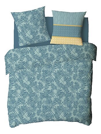 Juego de cama para dos personas de algodón estampado en verde