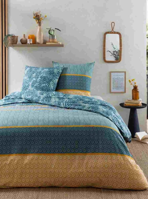 Juego de cama para dos personas de algodón estampado en verde - Kiabi Juego de cama para dos personas de algodón estampado en verde - Kiabi