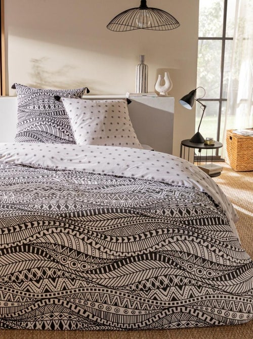 Juego de cama para dos personas de estilo étnico con pompones - Kiabi Juego de cama para dos personas de estilo étnico con pompones - Kiabi