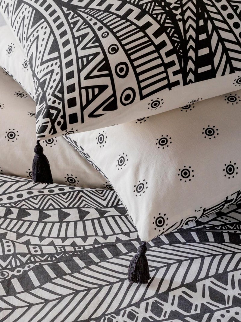 Juego de cama para dos personas de estilo étnico con pompones Blanco - Kiabi