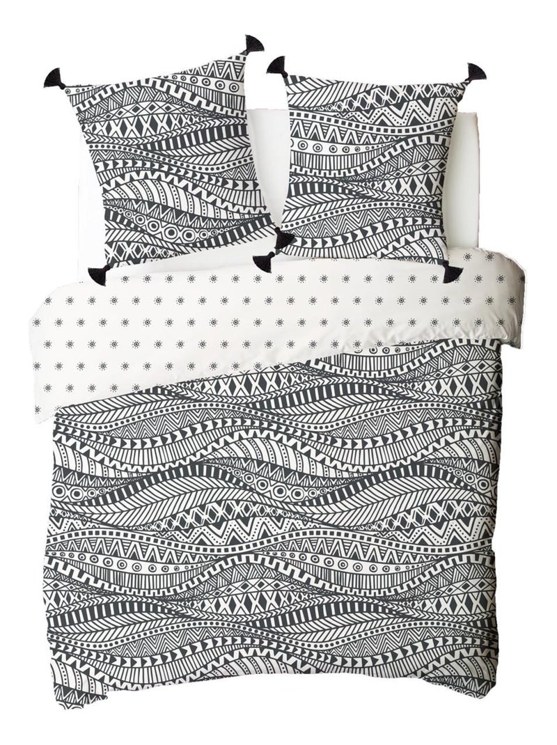 Juego de cama para dos personas de estilo étnico con pompones Blanco - Kiabi