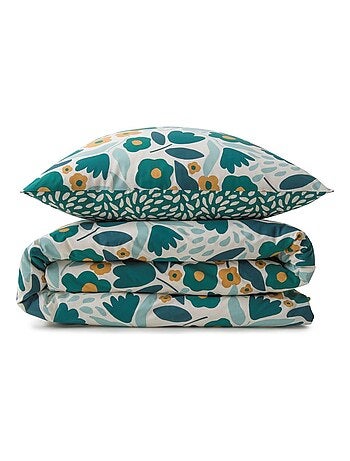 Juego de cama para dos personas en algodón estampado floral reversible