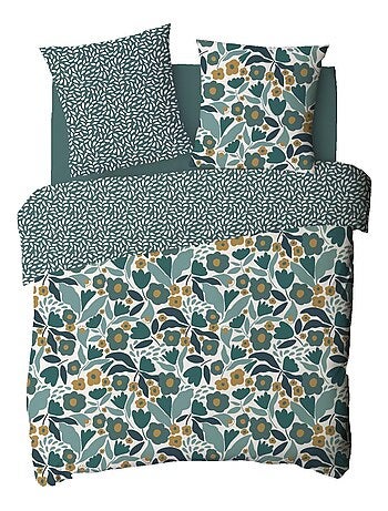 Juego de cama para dos personas en algodón estampado floral reversible