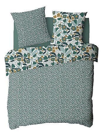 Juego de cama para dos personas en algodón estampado floral reversible