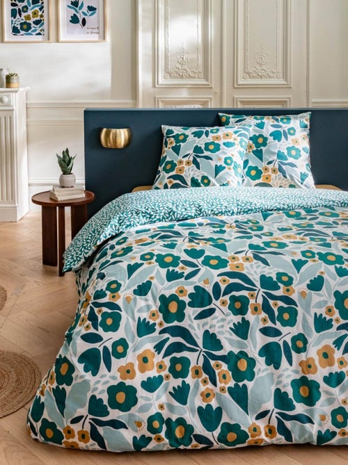 Juego de cama para dos personas en algodón estampado floral reversible - Kiabi Juego de cama para dos personas en algodón estampado floral reversible - Kiabi
