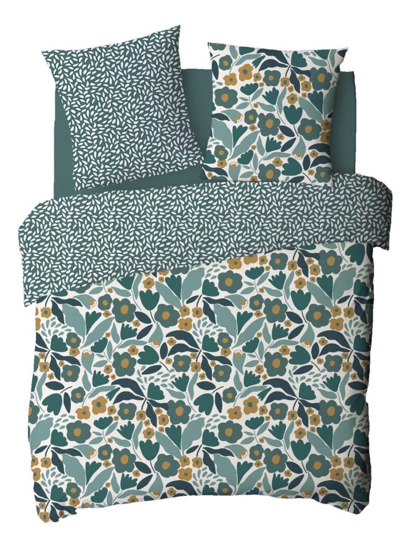Juego de cama para dos personas en algodón estampado floral reversible Verde - Kiabi