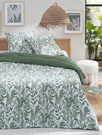 Juego de cama para dos personas, estilo tropical, reversible y liso