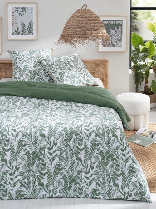 Juego de cama para dos personas, estilo tropical, reversible y liso - Kiabi