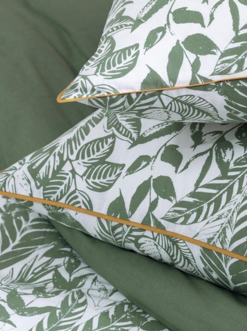 Juego de cama para dos personas, estilo tropical, reversible y liso Verde - Kiabi