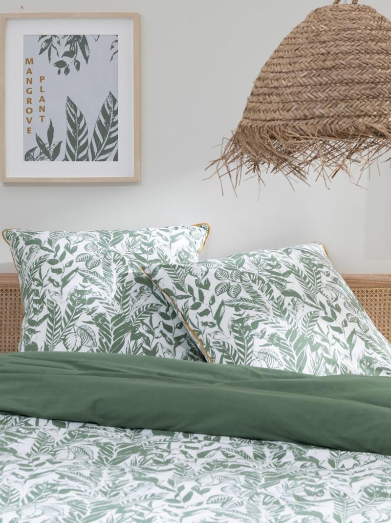 Juego de cama para dos personas, estilo tropical, reversible y liso Verde - Kiabi