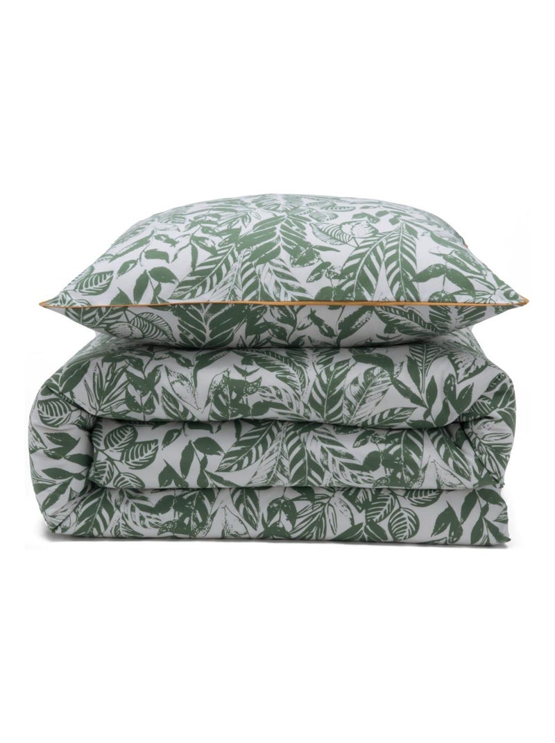 Juego de cama para dos personas, estilo tropical, reversible y liso Verde - Kiabi