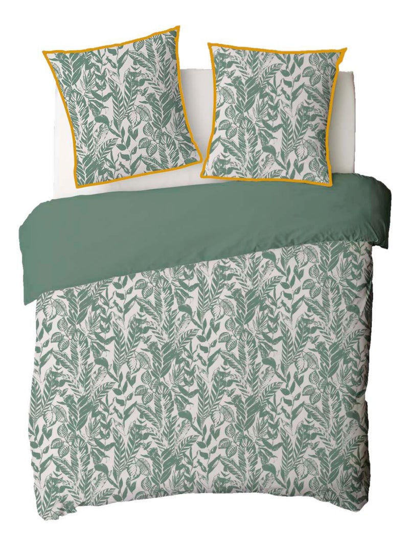 Juego de cama para dos personas, estilo tropical, reversible y liso Verde - Kiabi