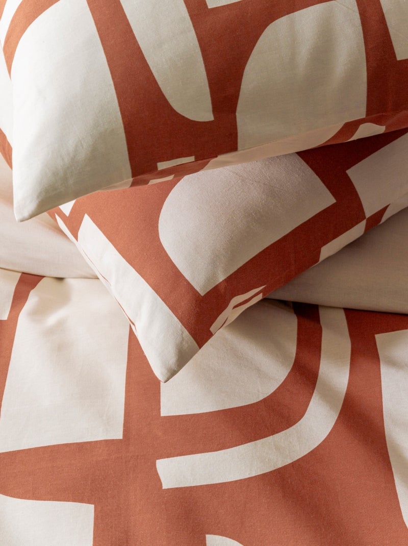Juego de cama para dos personas, geométrico y bicolor Rojo ladrillo - Kiabi