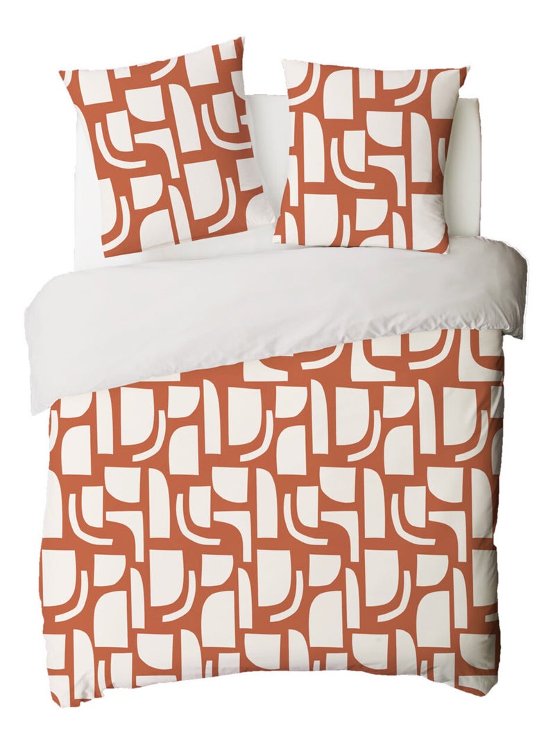 Juego de cama para dos personas, geométrico y bicolor Rojo ladrillo - Kiabi