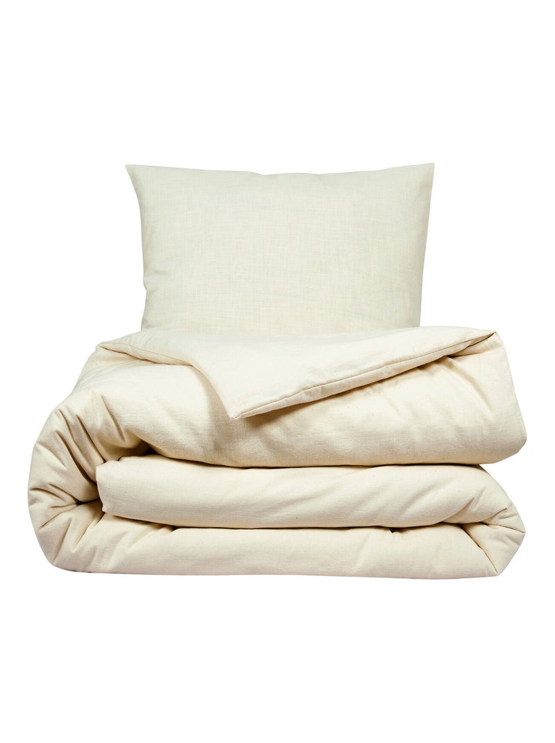 Juego de cama para dos personas, liso, efecto lino Beige - Kiabi