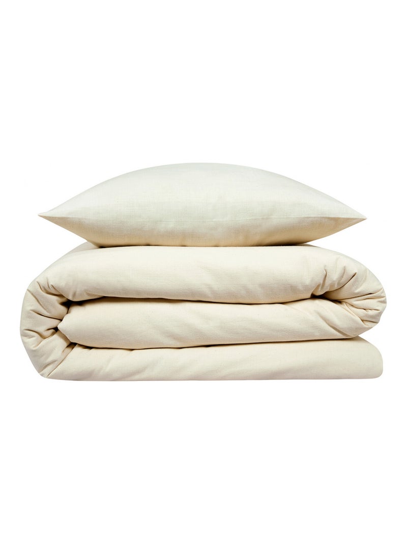 Juego de cama para dos personas, liso, efecto lino Beige - Kiabi