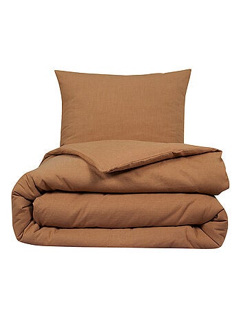 Juego de cama para dos personas, liso, efecto lino