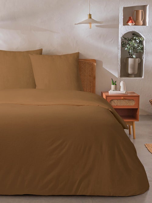 Juego de cama para dos personas, liso, efecto lino - Kiabi Juego de cama para dos personas, liso, efecto lino - Kiabi