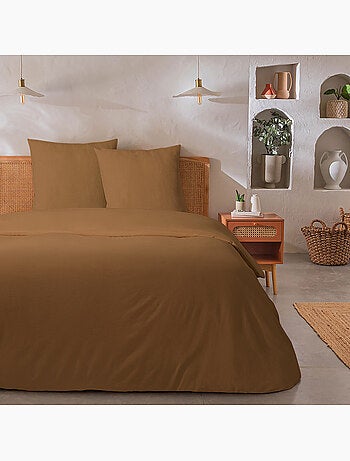 Juego de cama para dos personas, liso, efecto lino