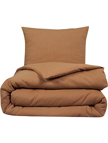Juego de cama para dos personas, liso, efecto lino