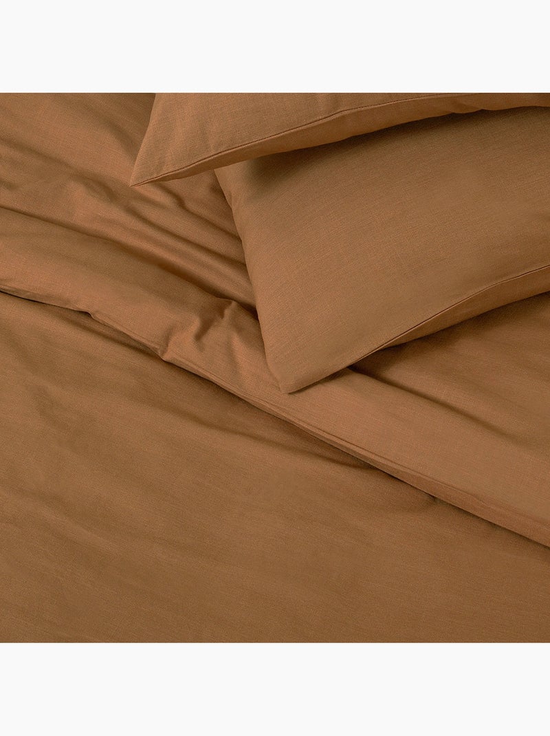 Juego de cama para dos personas, liso, efecto lino Marrón claro - Kiabi