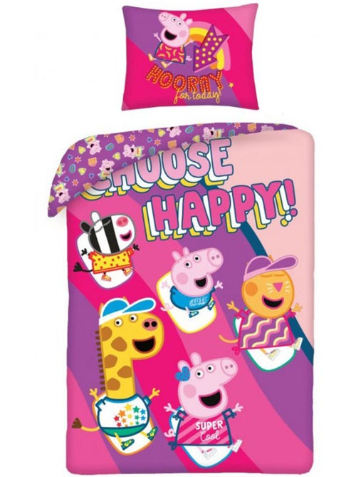 Juego de cama peppa pig happy 140x200 cm algodón - funda nórdica infantil - Kiabi Juego de cama peppa pig happy 140x200 cm algodón - funda nórdica infantil - Kiabi