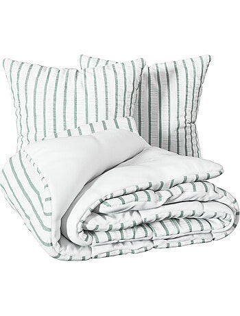 Juego de cama rayas 240x220cm verde celadón y blanco