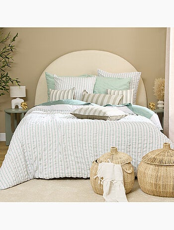 Juego de cama rayas 240x220cm verde celadón y blanco