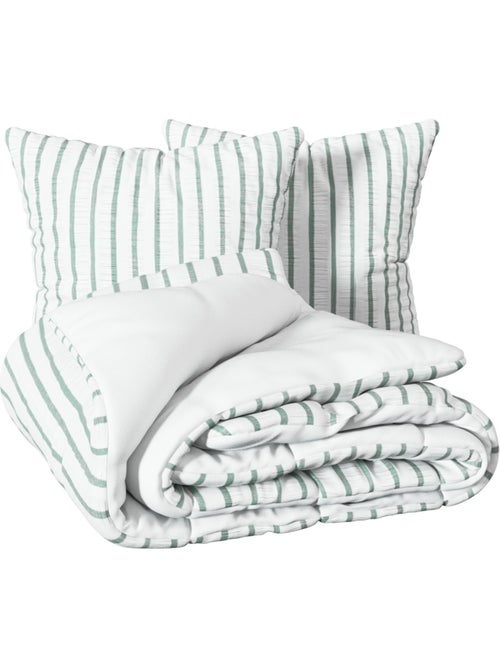Juego de cama rayas 240x220cm verde celadón y blanco - Kiabi