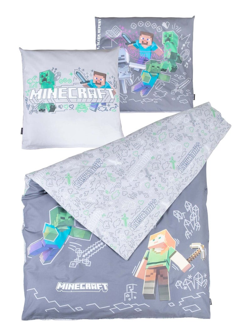 Juego de cama reversible 100 % algodón con cremallera 'Roba' - Minecraft Gris amarillo gris - Kiabi