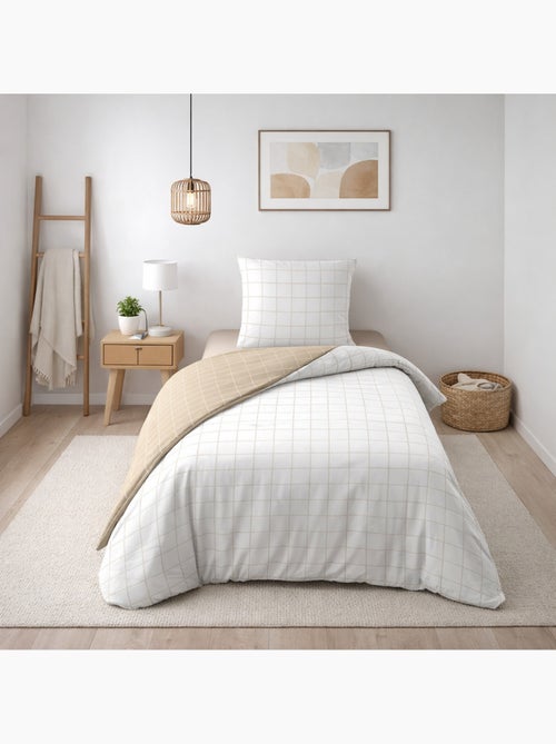 Juego de cama reversible – cuadros chic – 100% algodón 57 hilos – 2 fundas de almohada 63x63 cm - Kiabi Juego de cama reversible – cuadros chic – 100% algodón 57 hilos – 2 fundas de almohada 63x63 cm - Kiabi