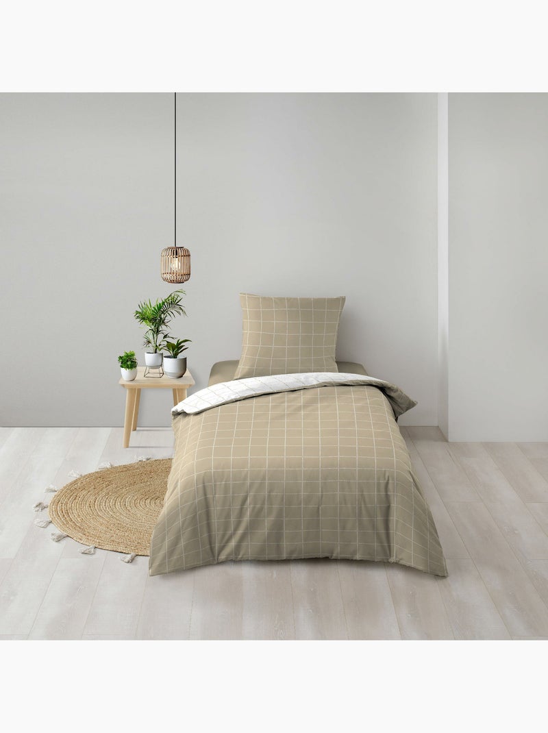 Juego de cama reversible – cuadros chic – 100% algodón 57 hilos – 2 fundas de almohada 63x63 cm Blanco - Kiabi