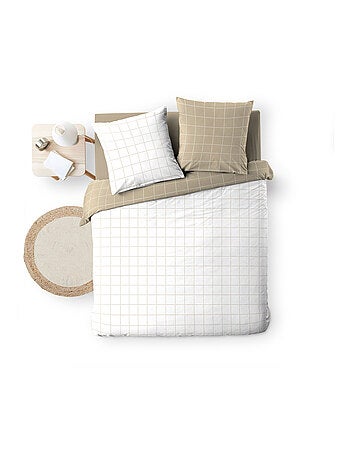 Juego de cama reversible de algodón a cuadros