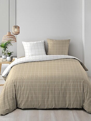 Juego de cama reversible de algodón a cuadros