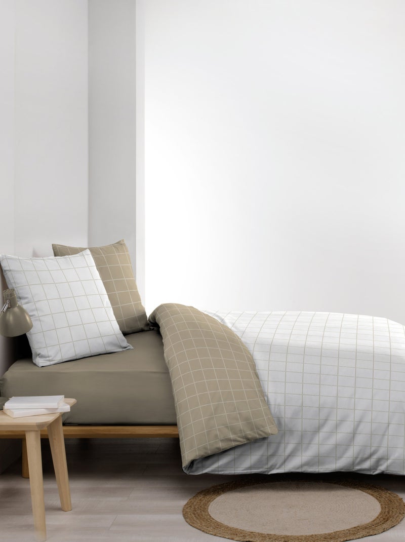 Juego de cama reversible de algodón a cuadros Beige gris - Kiabi