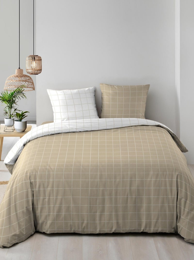 Juego de cama reversible de algodón a cuadros Beige gris - Kiabi
